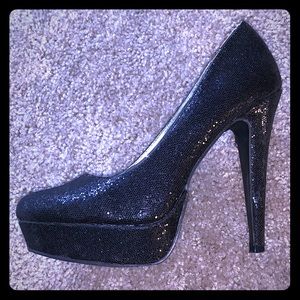 Sequined black heels. Closed toe. Size 8